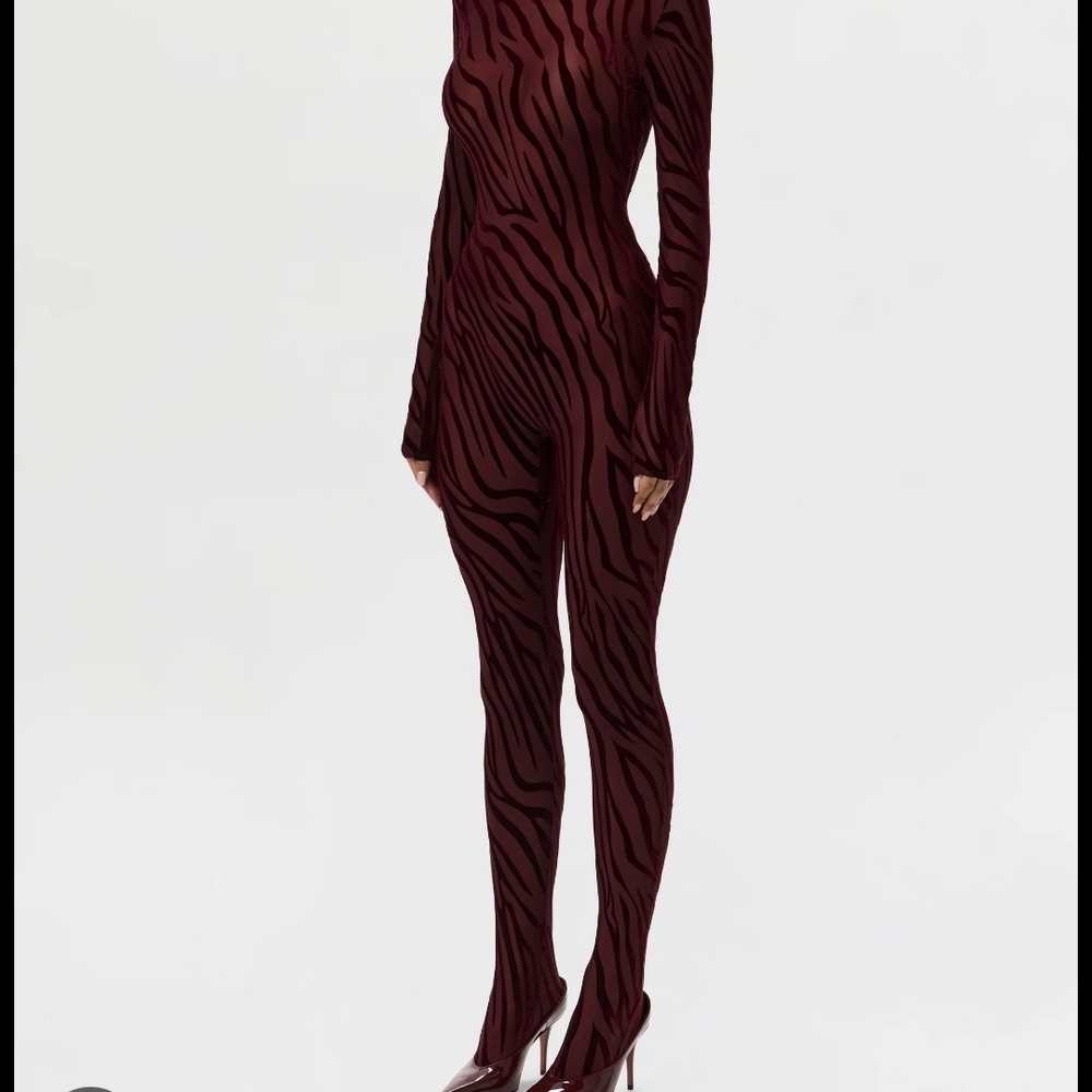 Naked Wardrobe Burgundy Zebra Jumpsuit